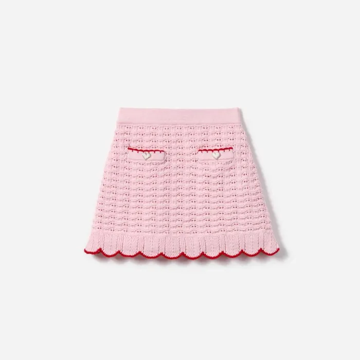 Pink Textured Knit Heart Detail Skirt Kids Self Portrait Knitwear
