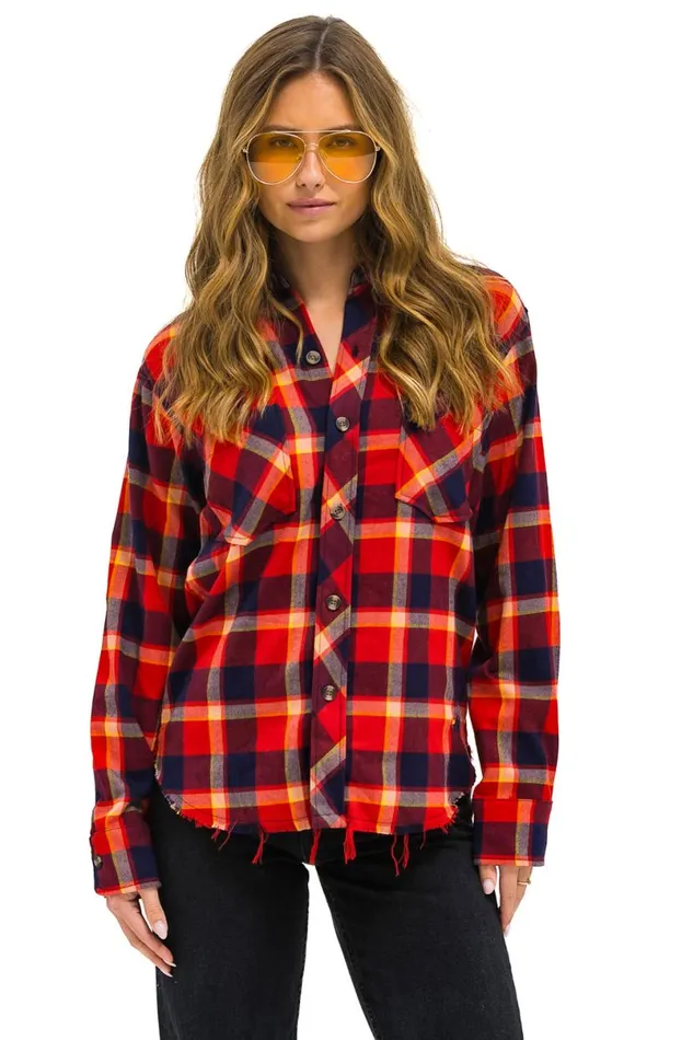 Plaid Flannel Western Shirt 8211 Rugby Plaid Women Aviator Nation Tees