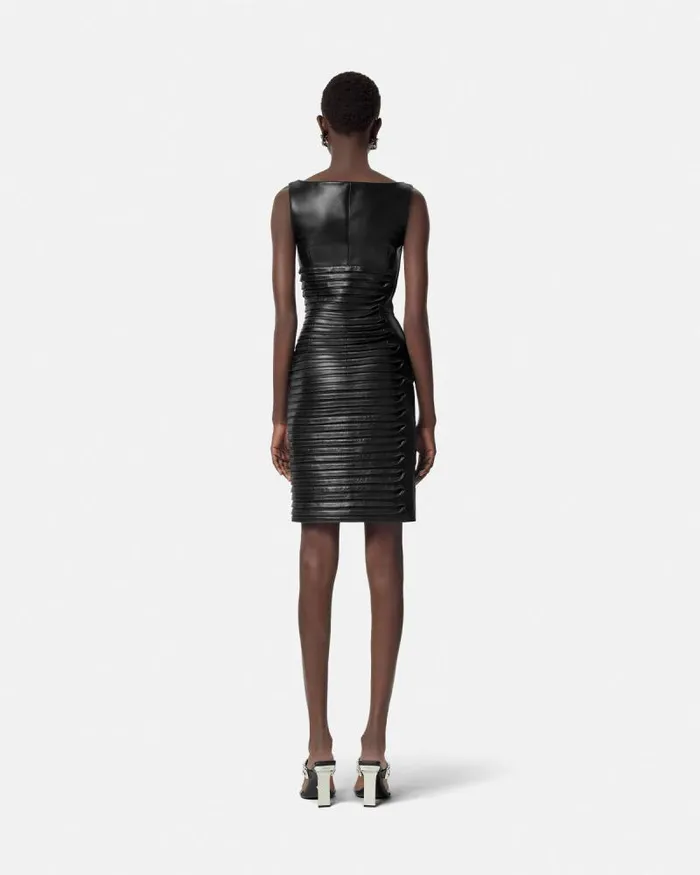 Plong Leather Scoop Fitted Mini Dress Black Women Versace Dresses
