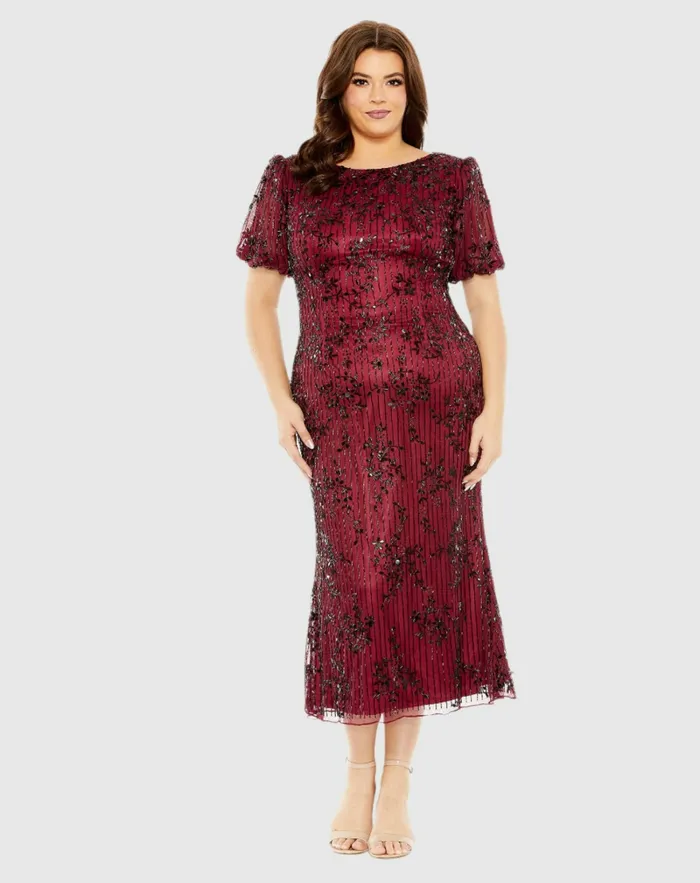Plus Size Dresses Mac Duggal Women Red High Neck Puff Sleeve Embellished Dress Burgundy Plus Size Dresses Mac Duggal Women Red High Neck Puff Sleeve Embellished Dress Burgundy