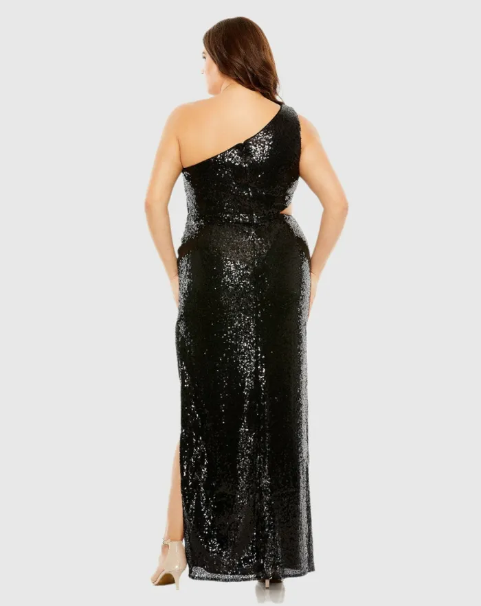 Plus Size Dresses Mac Duggal Women Sequin One Shoulder Side Cutout Gown Black Plus Size Dresses Mac Duggal Women Sequin One Shoulder Side Cutout Gown Black