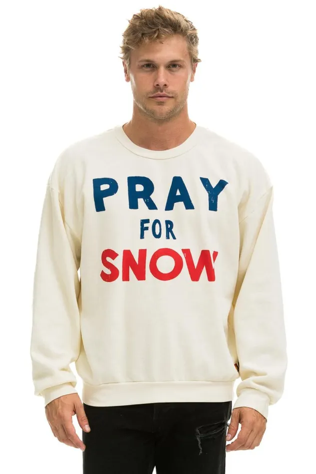 Pray For Snow Relaxed Crew Sweatshirt 8211 Vintage White WomenMen Aviator Nation Sweatshirts
