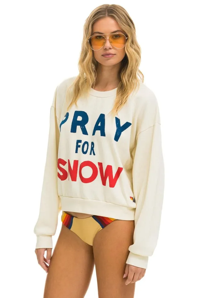 Pray For Snow Relaxed Crew Sweatshirt 8211 Vintage White WomenMen Aviator Nation Sweatshirts