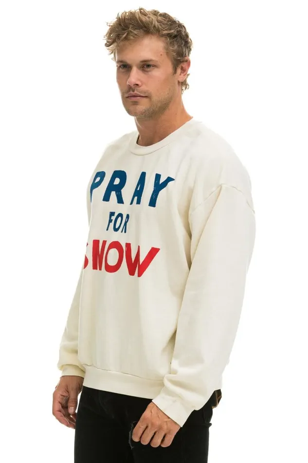 Pray For Snow Relaxed Crew Sweatshirt 8211 Vintage White WomenMen Aviator Nation Sweatshirts