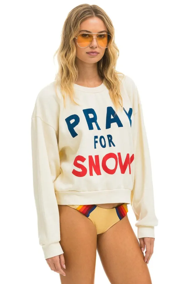 Pray For Snow Relaxed Crew Sweatshirt 8211 Vintage White WomenMen Aviator Nation Sweatshirts