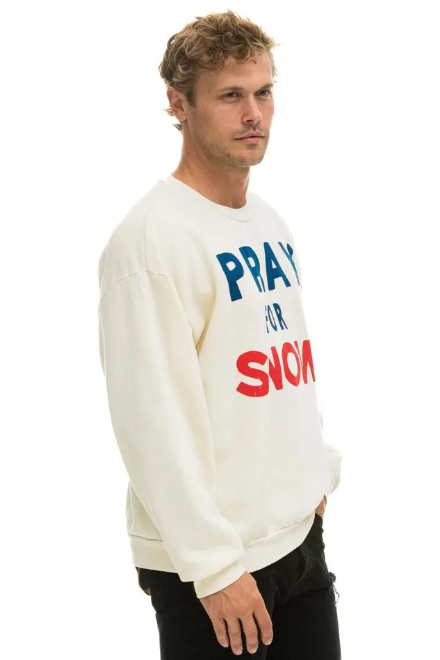 Pray For Snow Relaxed Crew Sweatshirt 8211 Vintage White WomenMen Aviator Nation Sweatshirts