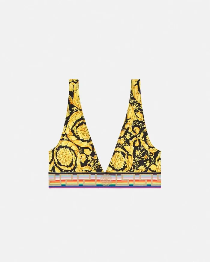 Pride Barocco Triangle Bikini Top Blackprint Women Versace Swimwear