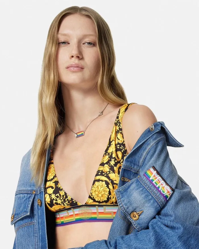 Pride Barocco Triangle Bikini Top Blackprint Women Versace Swimwear