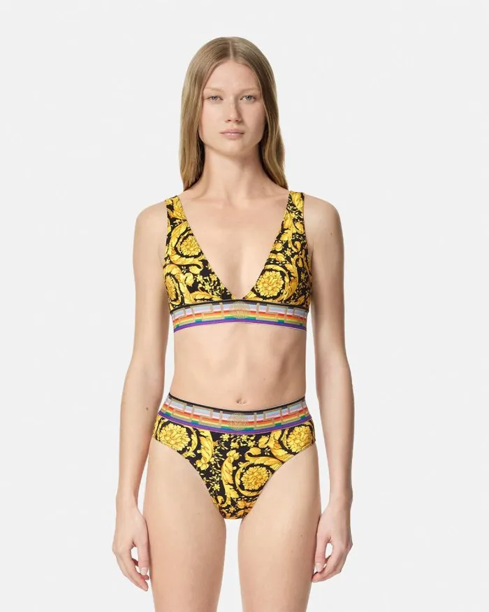 Pride Barocco Triangle Bikini Top Blackprint Women Versace Swimwear
