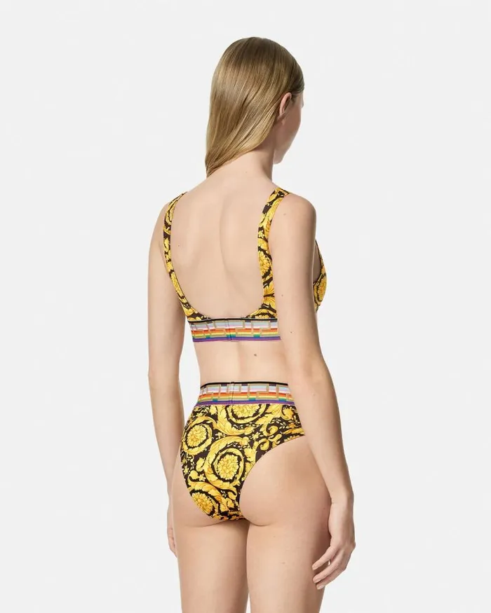 Pride Barocco Triangle Bikini Top Blackprint Women Versace Swimwear