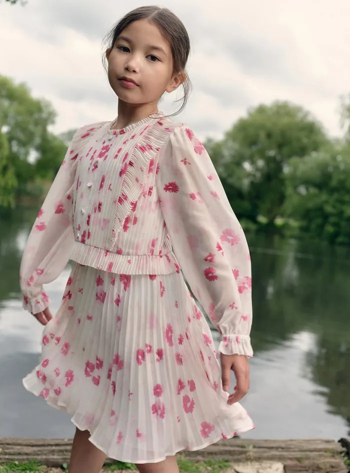 Printed Chiffon Mini Dress Kids Self Portrait Party Dresses