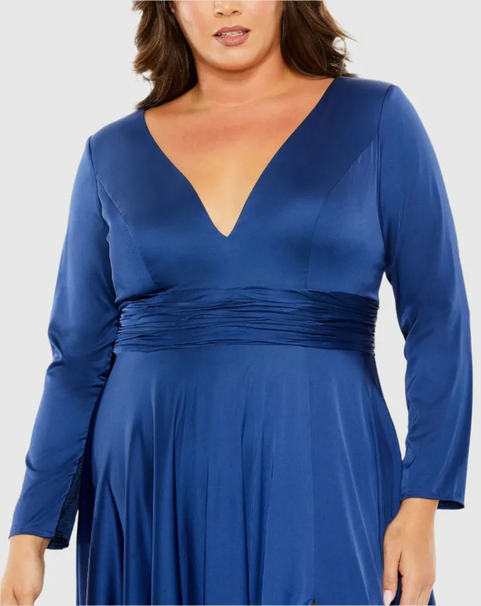 Quarter Sleeve V Neck A Line Gown Emerald Women Plus Size Dresses Mac Duggal Quarter Sleeve V Neck A Line Gown Emerald Women Plus Size Dresses Mac Duggal