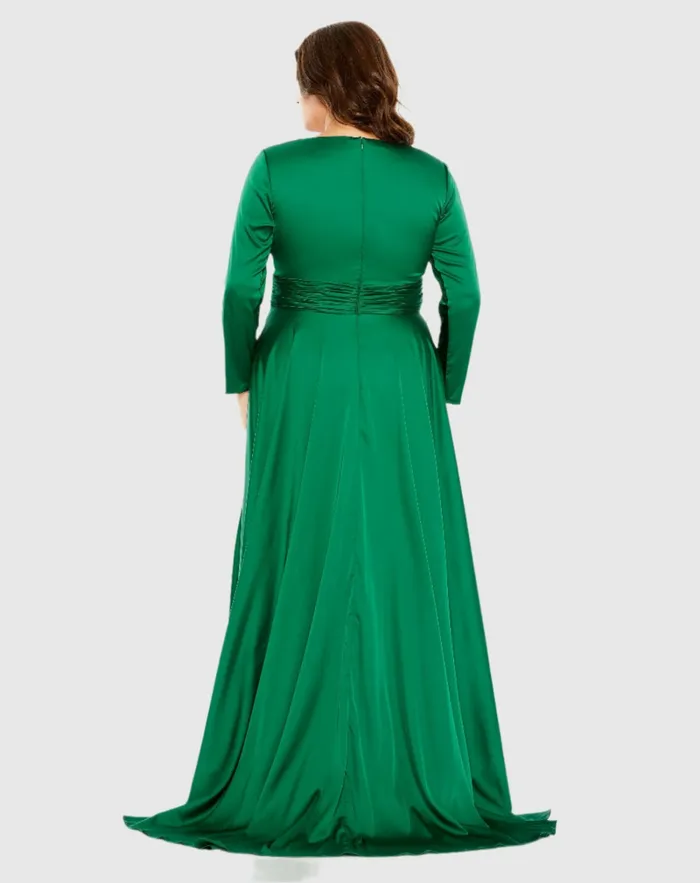 Quarter Sleeve V Neck A Line Gown Emerald Women Plus Size Dresses Mac Duggal Quarter Sleeve V Neck A Line Gown Emerald Women Plus Size Dresses Mac Duggal