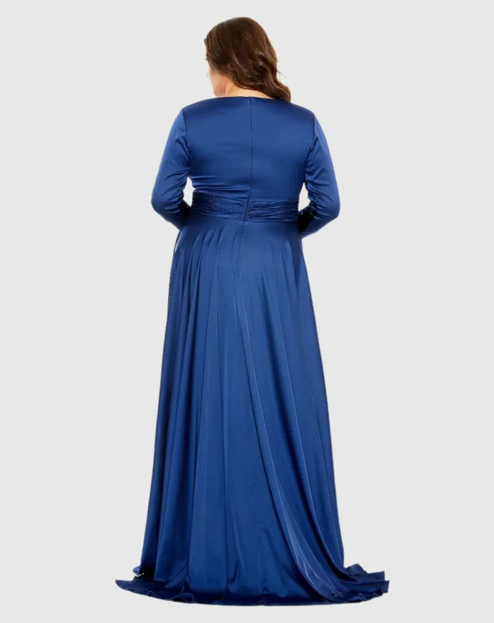 Quarter Sleeve V Neck A Line Gown Emerald Women Plus Size Dresses Mac Duggal Quarter Sleeve V Neck A Line Gown Emerald Women Plus Size Dresses Mac Duggal