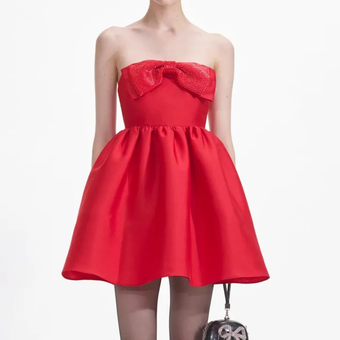Red Taffeta Bandeau Mini Dress Women Self Portrait Dresses Red Taffeta Bandeau Mini Dress Women Self Portrait Dresses