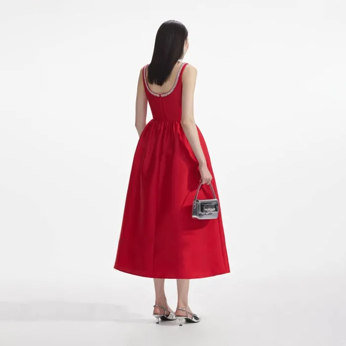Red Taffeta Diamante Midi Dress Women Self Portrait Dresses