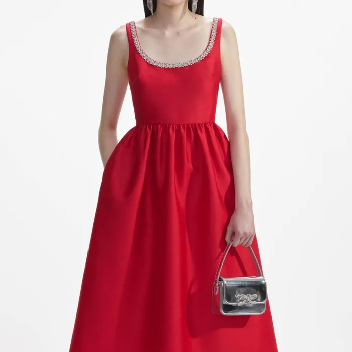 Red Taffeta Diamante Midi Dress Women Self Portrait Dresses