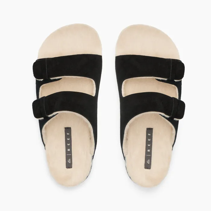 Reef Ojai Two Bar Cozy Raven Women Slides Reef Ojai Two Bar Cozy Raven Women Slides
