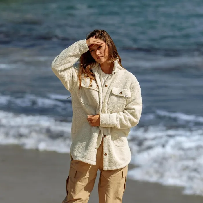 Reef Sammie Sherpa Shacket Almond Milk Women Tops