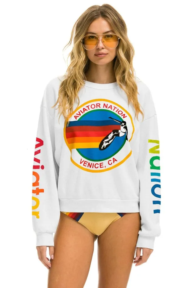 Relaxed Crew Sweatshirt 8211 White WomenMen Aviator Nation Sweatshirts
