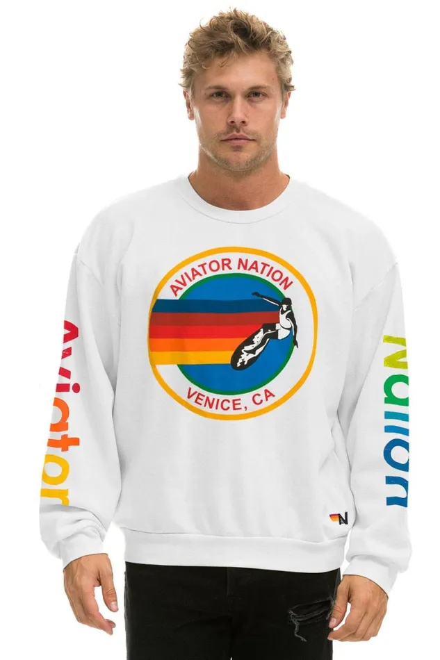 Relaxed Crew Sweatshirt 8211 White WomenMen Aviator Nation Sweatshirts