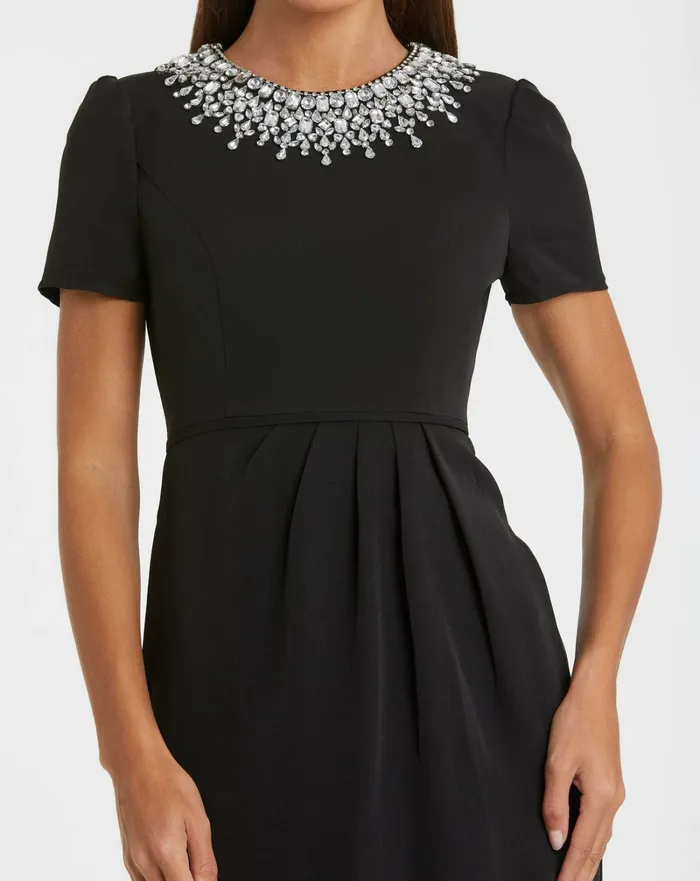 Rhinestone Neckline Column Dress Black Daytime Dresses Mac Duggal Women