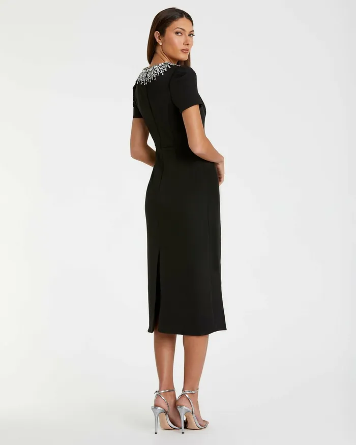 Rhinestone Neckline Column Dress Black Daytime Dresses Mac Duggal Women