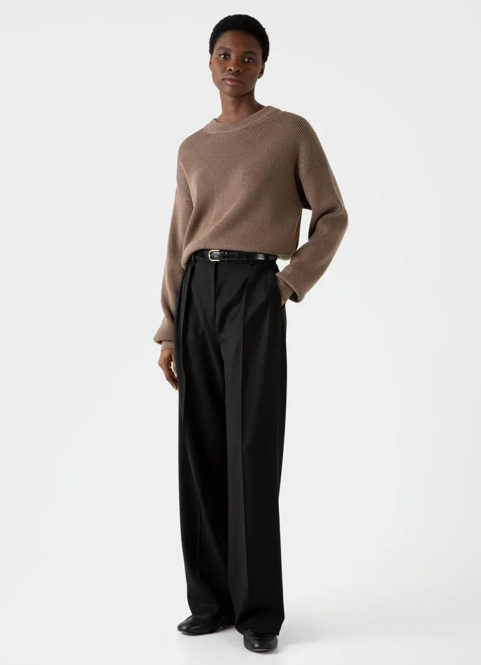 Ribbed Crew Neck Jumper Cedar Women SUNSPEL Knitwear