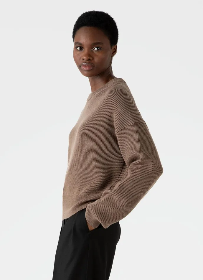 Ribbed Crew Neck Jumper Cedar Women SUNSPEL Knitwear