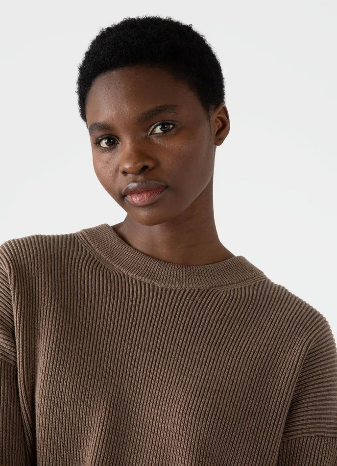 Ribbed Crew Neck Jumper Cedar Women SUNSPEL Knitwear