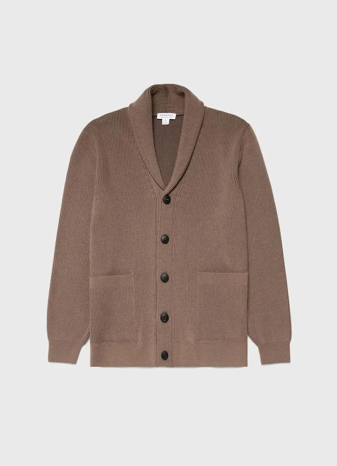 Ribbed Shawl Neck Cardigan Cedar Men SUNSPEL Knitwear