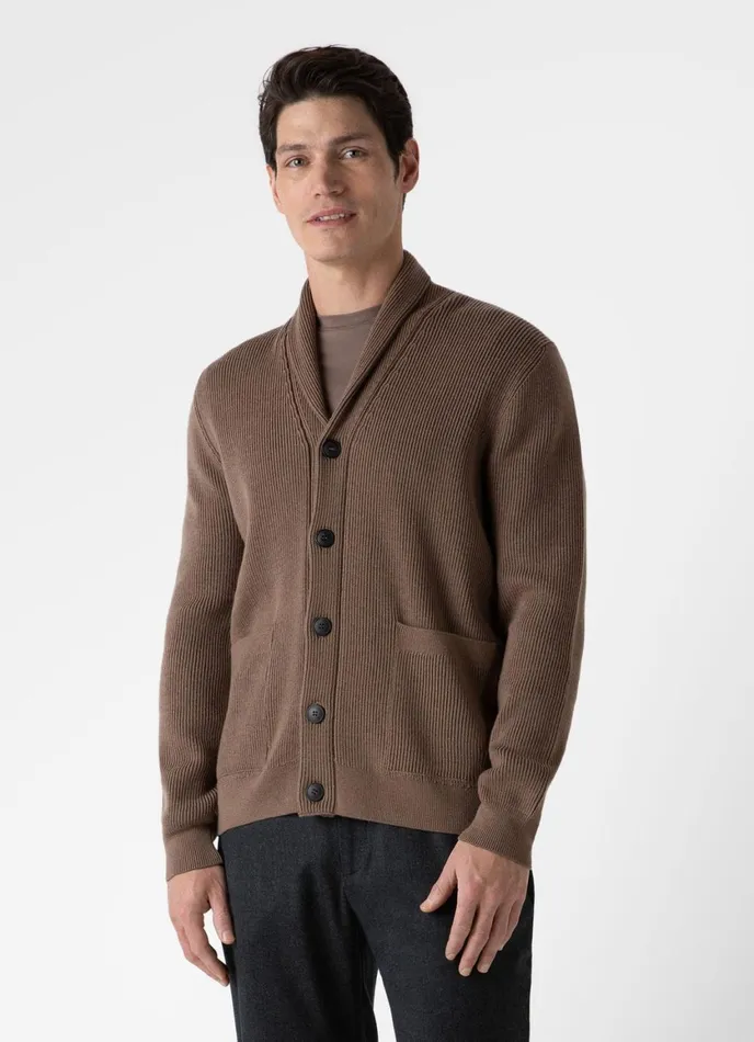 Ribbed Shawl Neck Cardigan Cedar Men SUNSPEL Knitwear