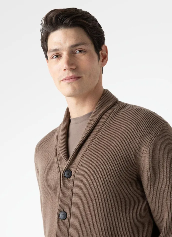 Ribbed Shawl Neck Cardigan Cedar Men SUNSPEL Knitwear