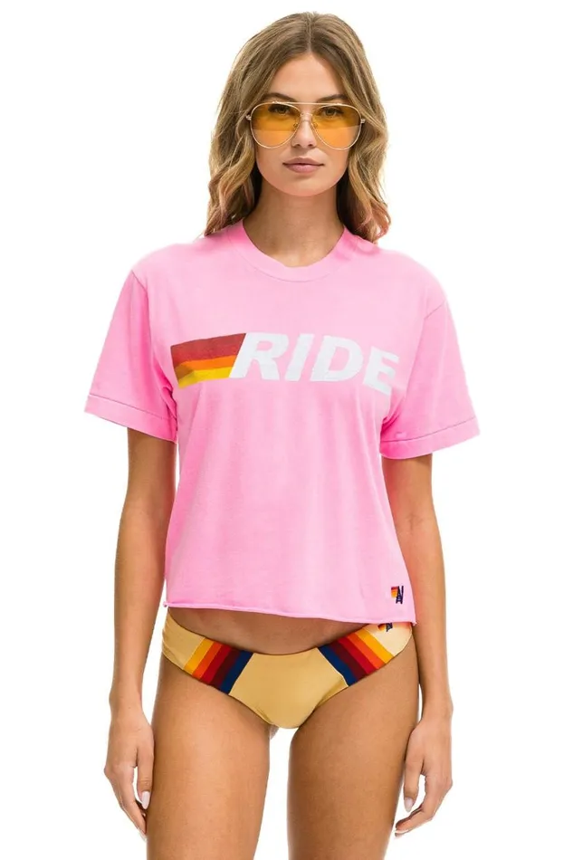 Ride Logo White Boyfriend Tee 8211 Neon Pink Women Aviator Nation Tees