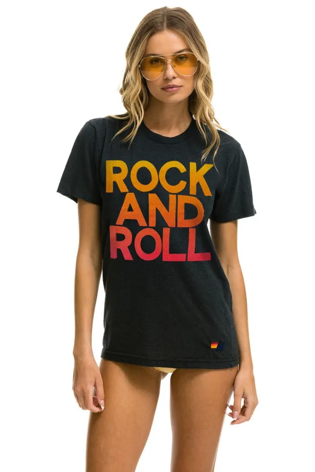 Rock and Roll Fade Tee 8211 Charcoal WomenMen Aviator Nation Tees