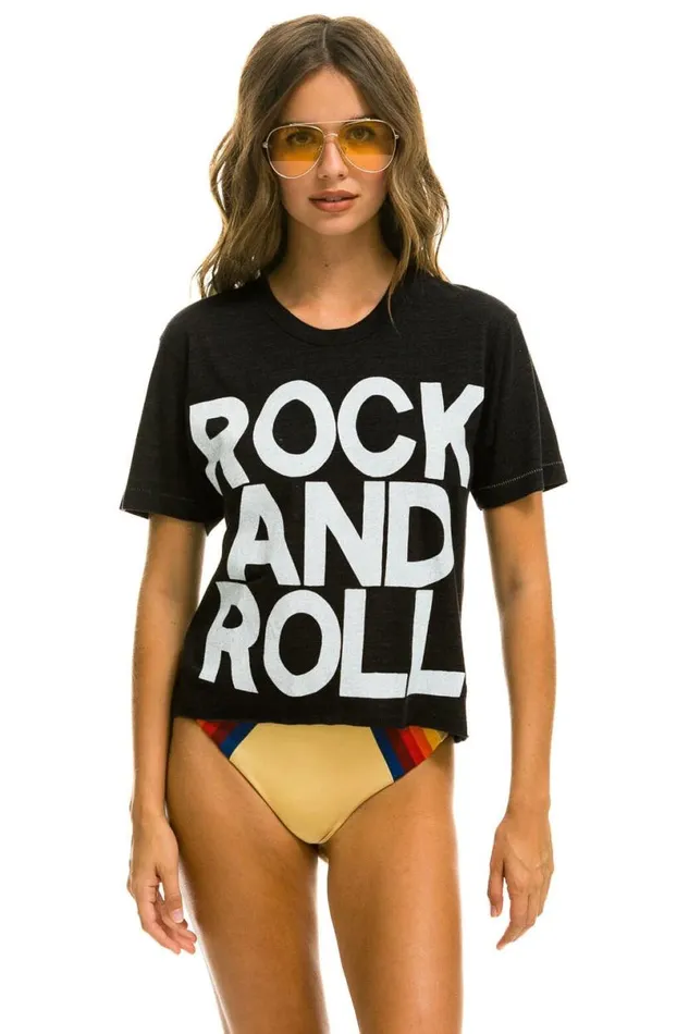 Rock And Roll Boyfriend Tee 8211 Black Women Aviator Nation Tees