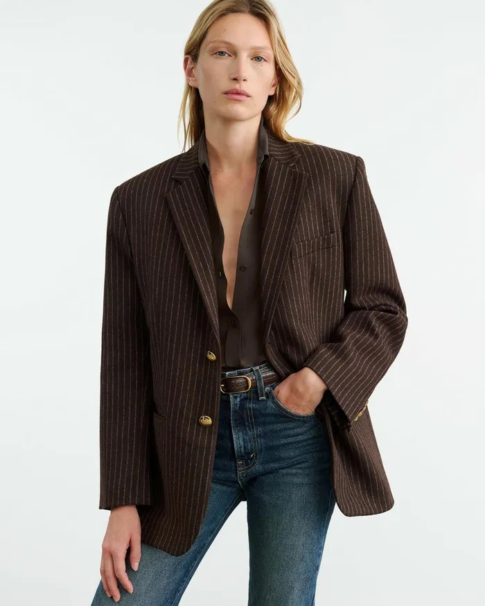 ROMAIN BLAZER Espresso Pinstripes Women Nili Lotan Jackets and Blazers