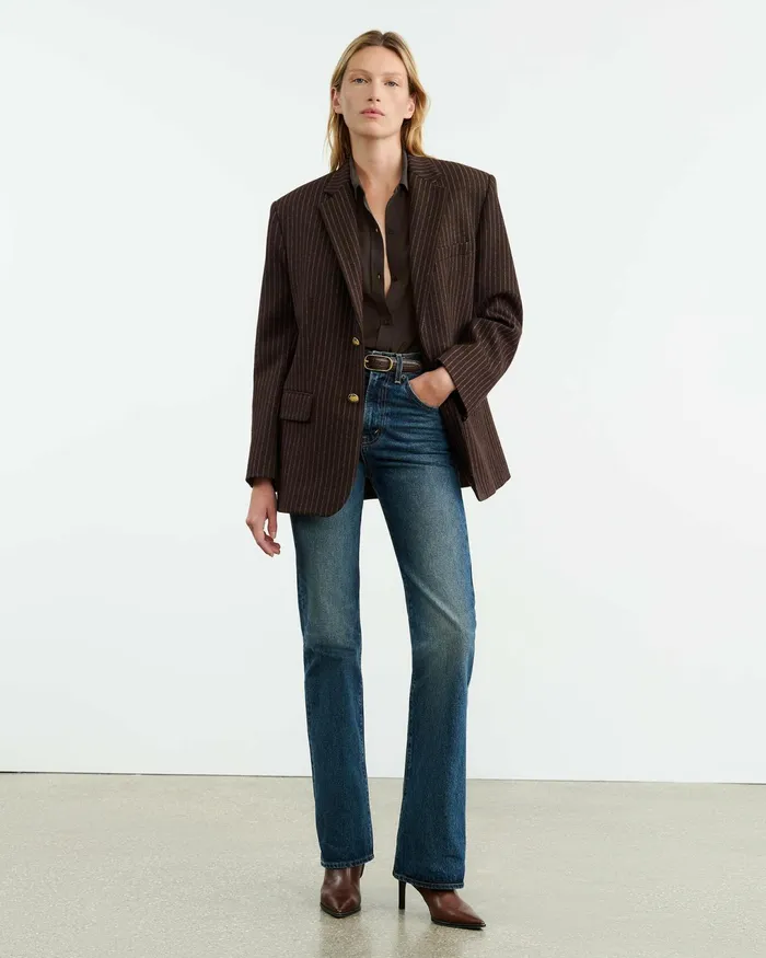ROMAIN BLAZER Espresso Pinstripes Women Nili Lotan Jackets and Blazers