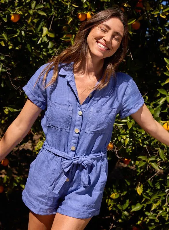 Rompers and Jumpsuits Women Bella Dahl Rolled Hem Utility Romper 8211 Bahia Blue Rompers and Jumpsuits Women Bella Dahl Rolled Hem Utility Romper 8211 Bahia Blue