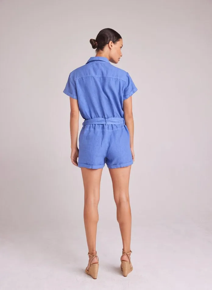 Rompers and Jumpsuits Women Bella Dahl Rolled Hem Utility Romper 8211 Bahia Blue Rompers and Jumpsuits Women Bella Dahl Rolled Hem Utility Romper 8211 Bahia Blue