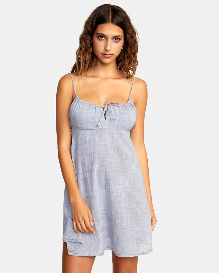 RVCA Dresses Rompers Houndstooth Overtime Mini Sun Dress Blue Grey 8211 Women