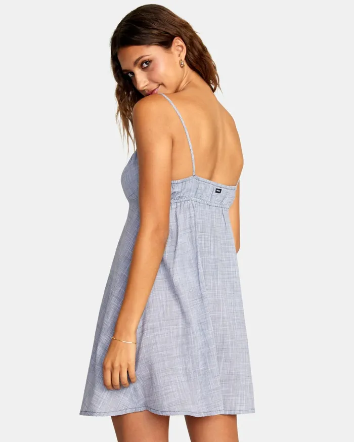 RVCA Dresses Rompers Houndstooth Overtime Mini Sun Dress Blue Grey 8211 Women