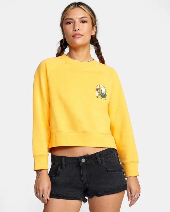 RVCA Hoodies Fleece Oasis Crewneck Sweatshirt Marigold 8211 Women