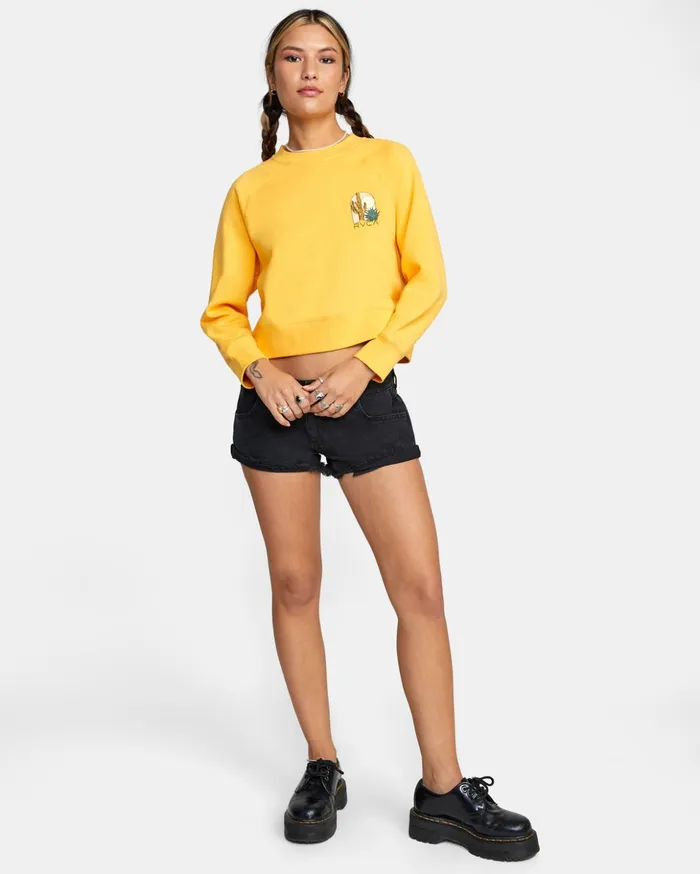 RVCA Hoodies Fleece Oasis Crewneck Sweatshirt Marigold 8211 Women