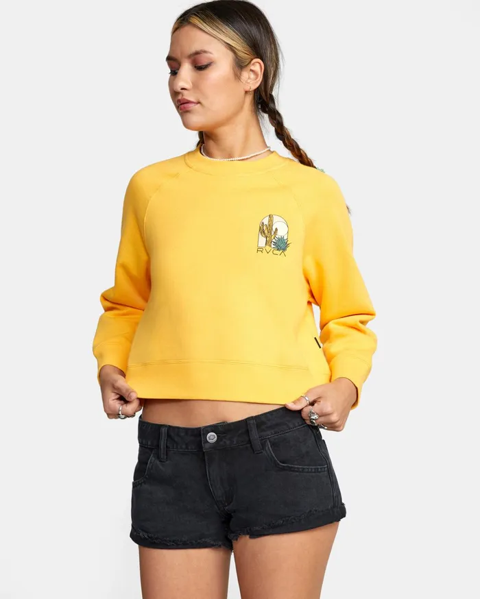 RVCA Hoodies Fleece Oasis Crewneck Sweatshirt Marigold 8211 Women