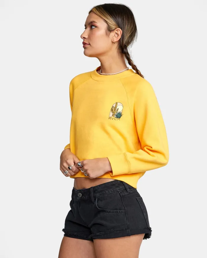 RVCA Hoodies Fleece Oasis Crewneck Sweatshirt Marigold 8211 Women