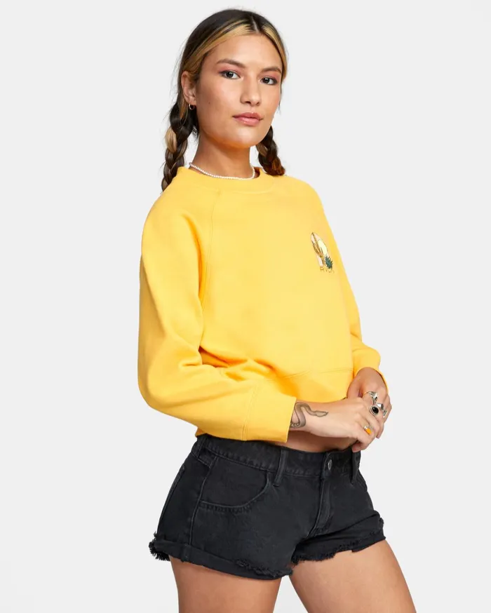 RVCA Hoodies Fleece Oasis Crewneck Sweatshirt Marigold 8211 Women