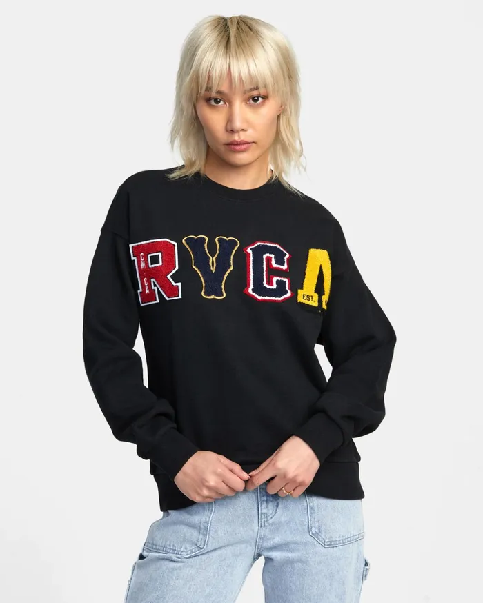 RVCA Hoodies Fleece RVCA Letterman Sweatshirt Rvca Black 8211 Women
