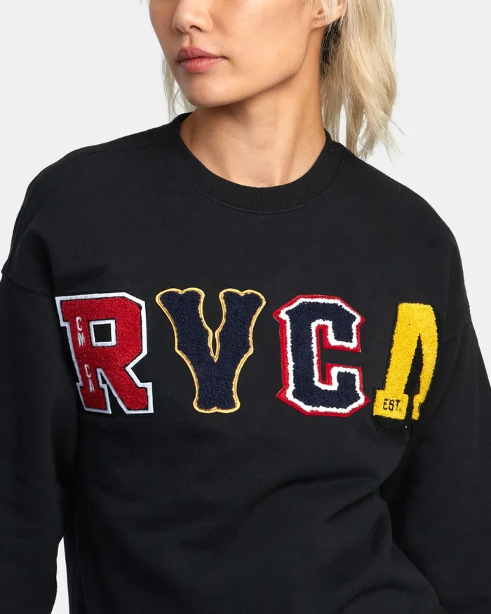RVCA Hoodies Fleece RVCA Letterman Sweatshirt Rvca Black 8211 Women
