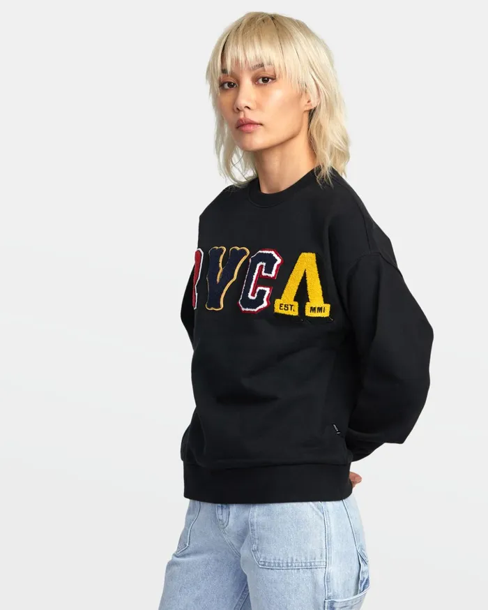 RVCA Hoodies Fleece RVCA Letterman Sweatshirt Rvca Black 8211 Women
